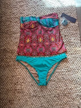 Aqua Couture Teal & Coral Printed Tankini Bikini Set